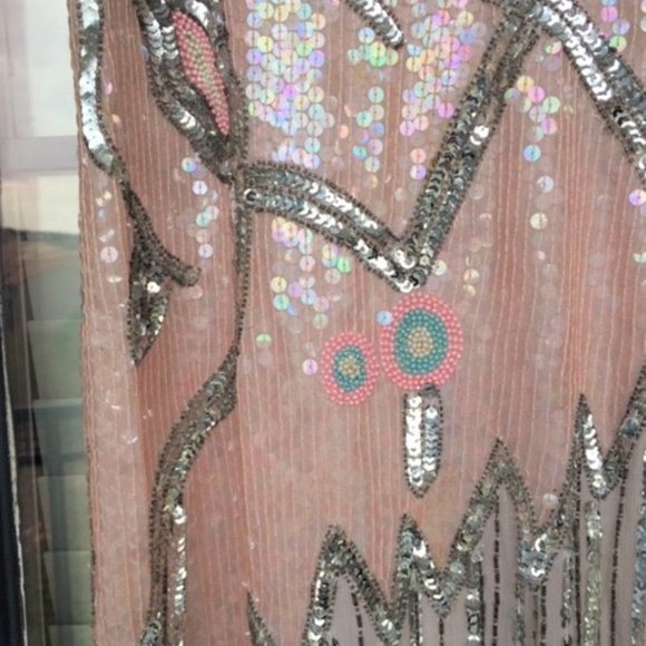 Vtg Howard Hearstfield Luxury Light Pink Silver Hand Beaded Sequin Silk Dress M - Picture 7 of 17